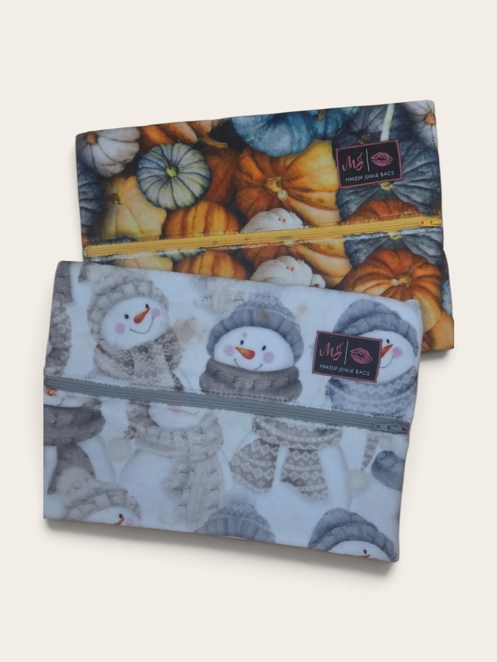 Makeup Junkie Bags Seasonal Pumpkin & Snowman Cosmetic Pouches, Set of 2